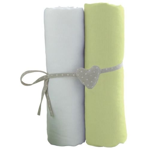 Babycalin 2 Draps Housse Bébé Blanc Vert 70 X 140 Cm Jersey 130gr/M²