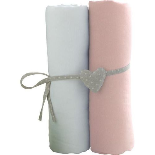 Babycalin 2 Draps Housse Bébé Blanc Rose 70 X 140 Cm Jersey 130gr/M²