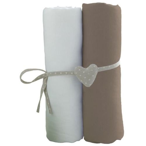 Babycalin 2 Draps Housse Bébé Blanc Taupe 70 X 140 Cm Jersey 130gr/M²