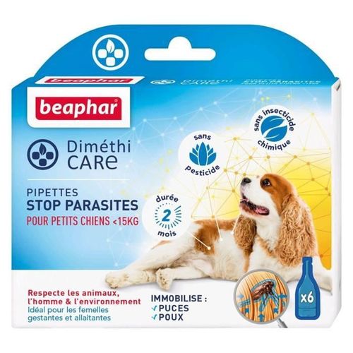 Beaphar Pipettes Stop Parasites Diméthicare - Pour Petit Chien De Moins De 15 Kg - 6 Pipettes