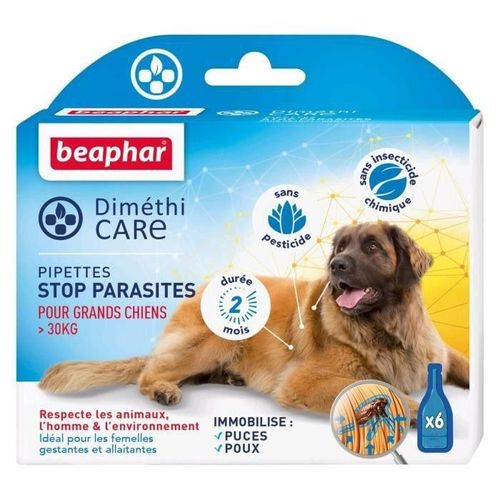 Beaphar Pipettes Stop Parasites Diméthicare - Pour Grand Chien De Plus De 30 Kg - 6 Pipettes