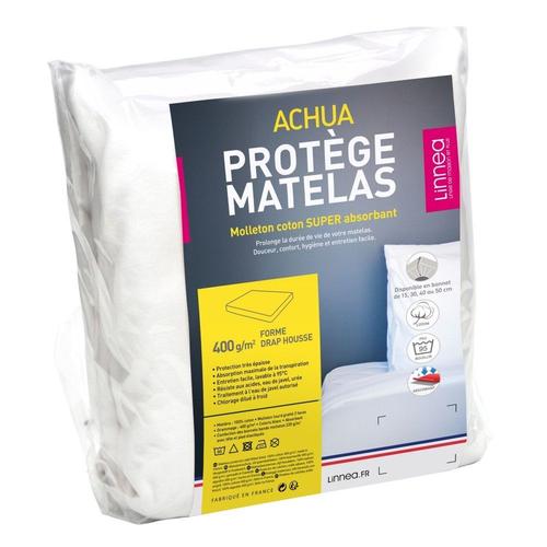 Protège Matelas 110x190 Cm Achua Molleton 100% Coton 400 G/M2 Bonnet 50cm