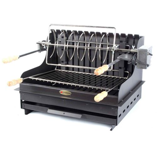 Barbecue charbon encastrable Mendy acier noir + tournebroche