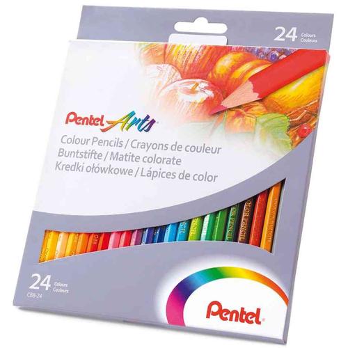 Pentel Arts Étui Carton De 24 Crayons De Couleur, Hexagonal