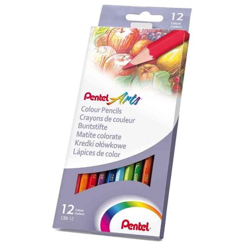 Pentel Arts Étui En Carton De 12 Crayons De Couleur, Hexagonal