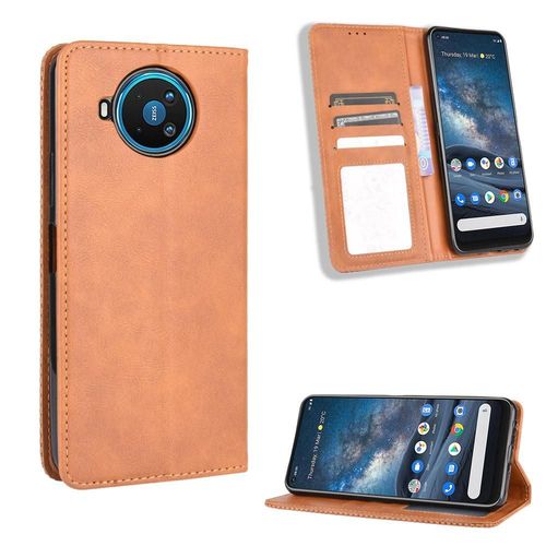 Étui Pour Nokia 8.3 Fermeture Magnétique Cuir Pu Portefeuille - Le Brun