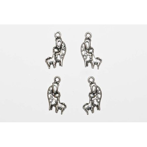 Lot De 4 Breloques Charms : Girafes En Métal Argenté