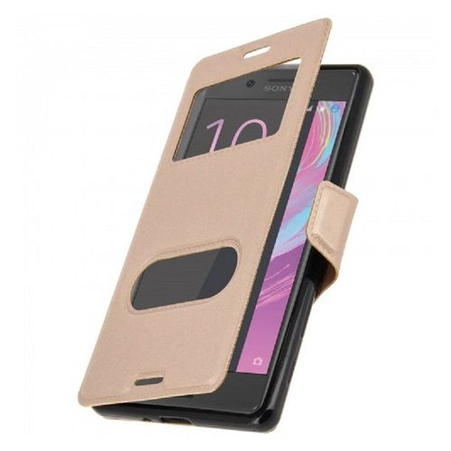 Housse Clapet Folio Fenetre Or Interieur Silicone Pour Sony Xperia E5