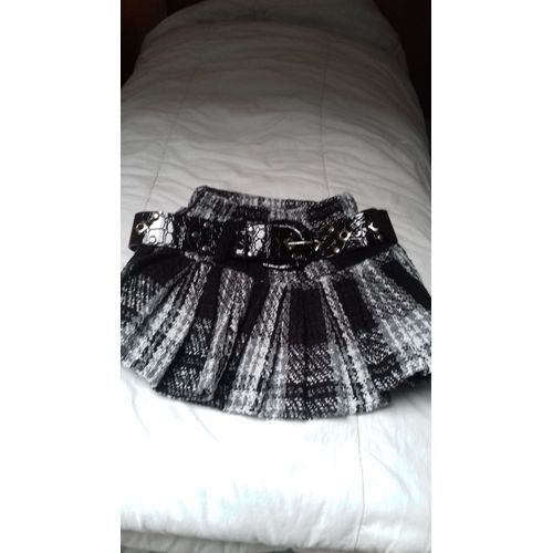 Jupe Sans Marque Façon Plissée Tweed 2 Ans Noire Et Blanche
