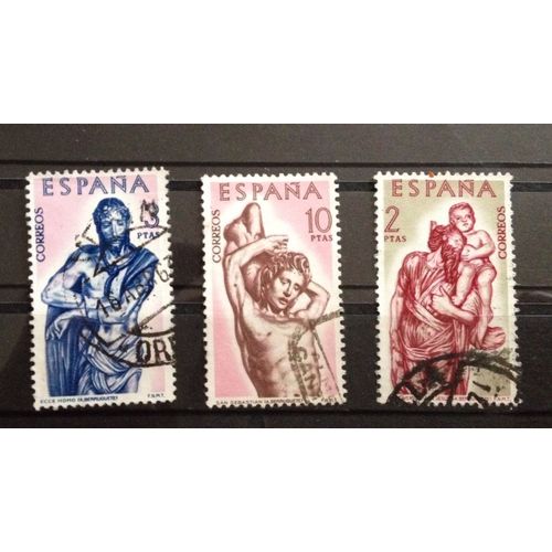 Espagne 1962 -  3 Timbres Staues De Saint Benoit 
