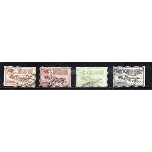 Roumanie- Lot De 4 Timbres  Oblitérés Avec Trace De Charnière- Ancienne Voiture Postale