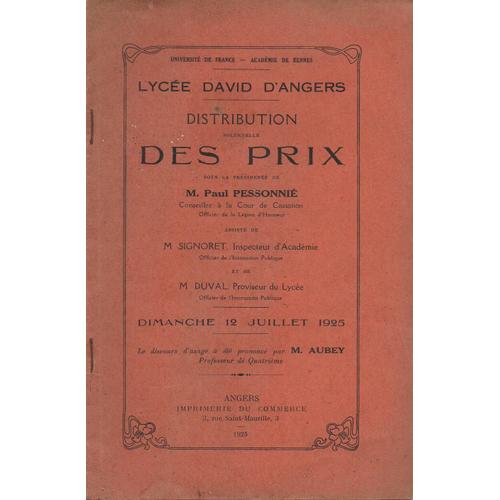 Lycée David D'angers - Distribution Solennelle Des Prix - 12 Juillet 1925 - M. Duval Proviseur