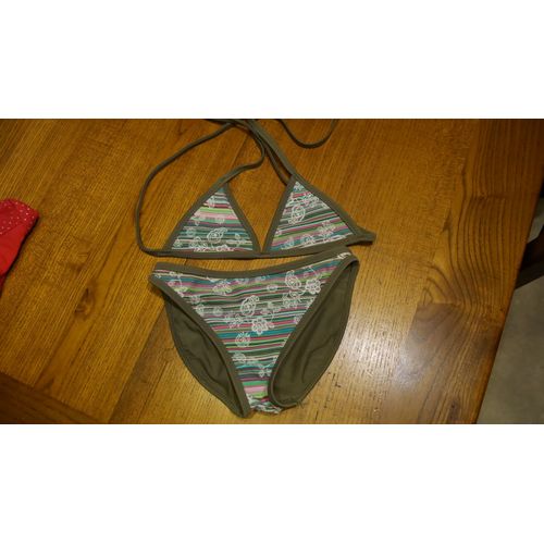 Maillot De Bain 2 Pièces Triangle Décathlon 6 Ans Vert Kaki Tbe