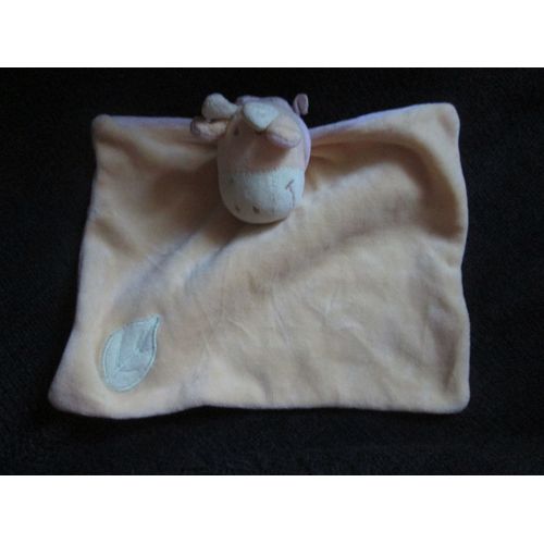 Doudou Vache Cheval Amtoys Jaune Rose Feuille Brodé