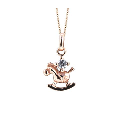 Pendentif Enfant Cheval À Bascule En Plaqué Or Rose Orné De Cristal De Swarovski Blanc - Crystal Pearl Cry R2021 S Unique