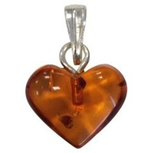 Pendentif Coeur Ambre Environs 1cm X 1cm Attache En Argent