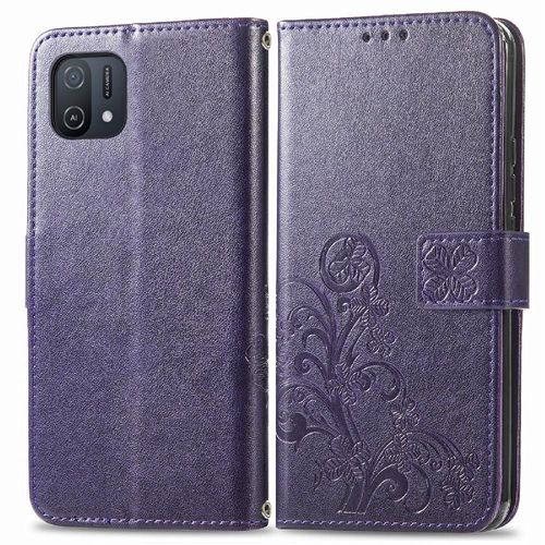 Étui Pour Oppo A16k Sangle Courte Étui En Cuir Affaires Exquises Trèfle À Quatre Feuilles Couverture Rabotant - Violet Foncé