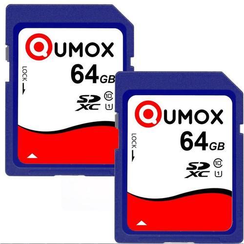 2PCS Carte mémoire SD SDXC 64 Go Class 10 UHS-I QUMOX SD XC