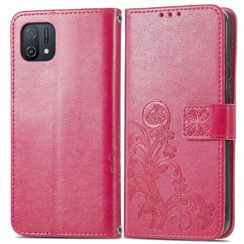 Étui Pour Oppo A16k Étui En Cuir Trèfle À Quatre Feuilles Couverture Rabotant Affaires Exquises Sangle Courte - Couleur Rose