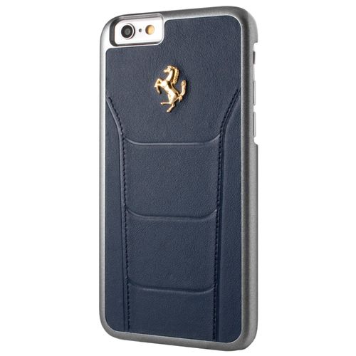 Ferrari 488 - Hard Case - Genuine Leather - Blue - Gold Logo - Iphone 6/6s