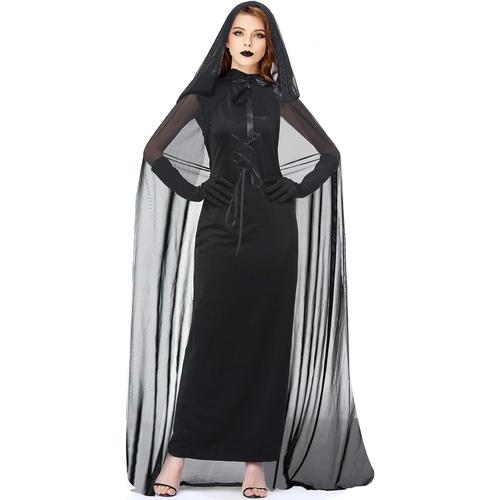 Halloween Costume Fantôme Mariée Pour Femme Déguisement De Sorcière Vampire Gothique Carnaval Cosplay Adulte Noir Robe