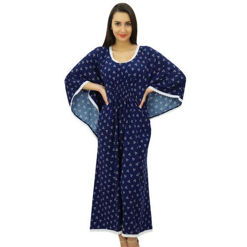 Bimba Femmes Long Bleu Imprimé À Manches Kimono Kaftan Designer Nuit Robe Coverup Maxi Caftan, Bleu Marin