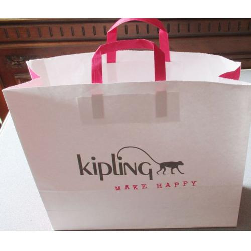 Grande Pochette/sac papier recyclé Kipling Make Happy-Blanc et rose-Anses de portage-38x33x12cm