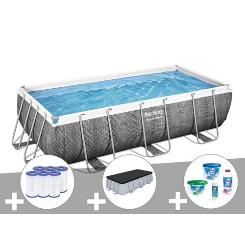 Kit piscine tubulaire rectangulaire Bestway Power Steel 4,04 x 2,01 x 1,00 m + 6 cartouches de filtration + Kit de traitement au chlore + Bâche de protection