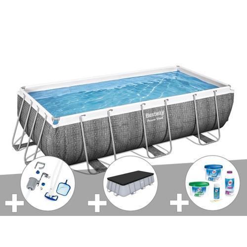 Kit piscine tubulaire rectangulaire Bestway Power Steel 4,04 x 2,01 x 1,00 m + Kit de traitement au chlore + Kit d'entretien Deluxe + B?che de protection