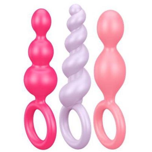 Plug Anal Kit 3 Plugs En Silicone Booty Call Satisfyer 9,5 X 2,5 Cm Roses