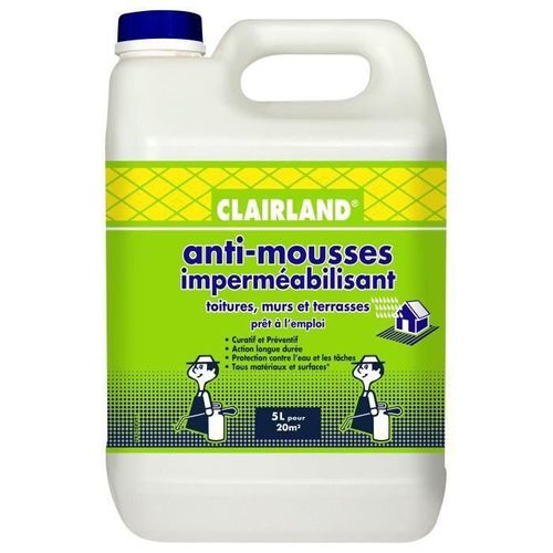 CLAIRLAND Anti-Mousses et imperméabilisant sur toitures. terrasses et dallages - Solution prete a l'emploi pour pulvérisateur - 5 L