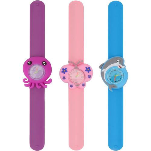 3pcs Enfants Claque Sur La Montre De Bande Dessinée Coup Sur Main Montre Belle Silicone Poignet Montres Pour Garçon Filles D' Anniversaire Cadeaux