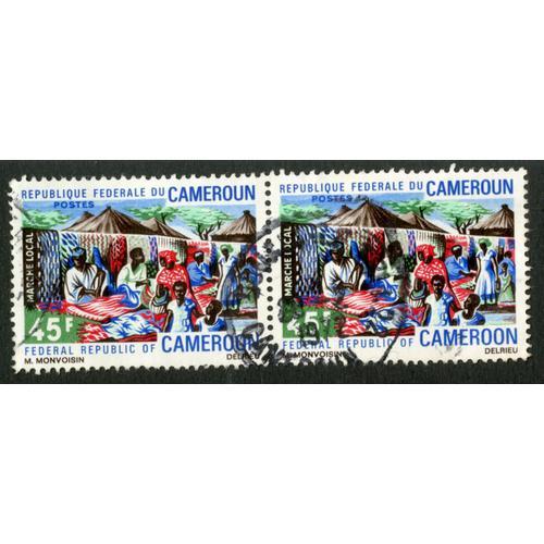 Deux Timbres Oblitérés République Fédérale Du Cameroun, Marché Local, Postes, 45 F