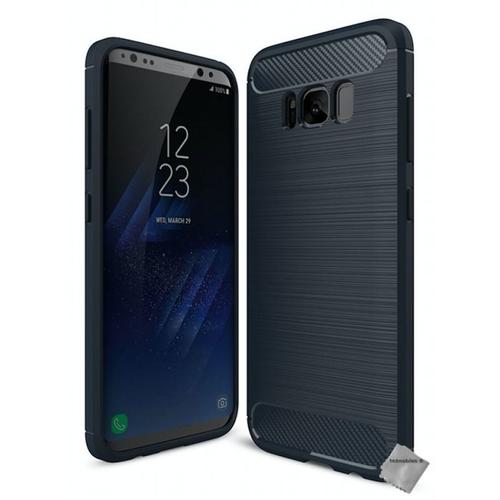 Housse Etui Coque Silicone Gel Carbone Pour Samsung G955f Galaxy S8 Plus + Film Ecran - Bleu Fonce