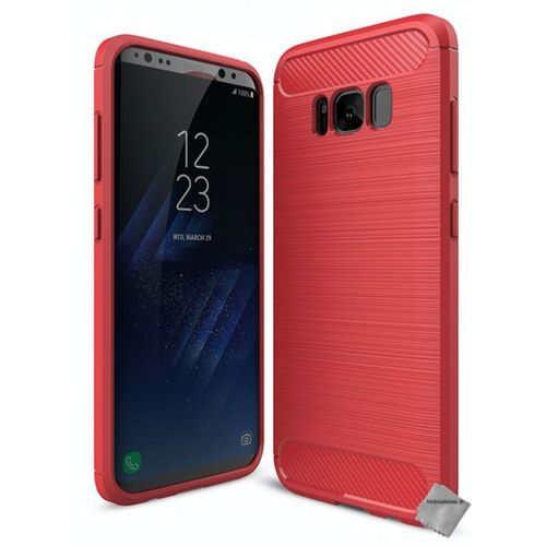 Housse Etui Coque Silicone Gel Carbone Pour Samsung G955f Galaxy S8 Plus + Film Ecran - Rouge