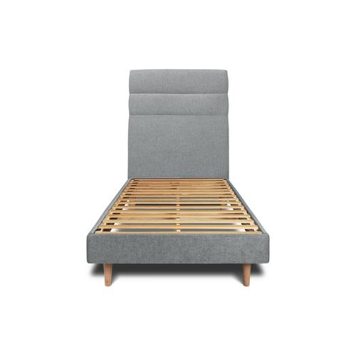 Lit 90x190cm Avec Tête De Lit Lignes Tissu Et Sommier Kit Gris Anthracite - Hauteur Totale : 29cm