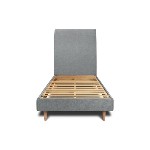 Lit 90x190cm Avec Tête De Lit Tapissier Tissu Et Sommier Kit Gris Anthracite - Hauteur Totale : 29cm