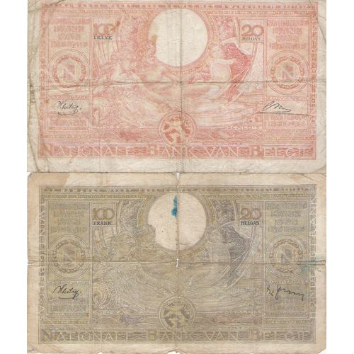 Lot 2 Billets 100 Francs Belge-20 Belgas