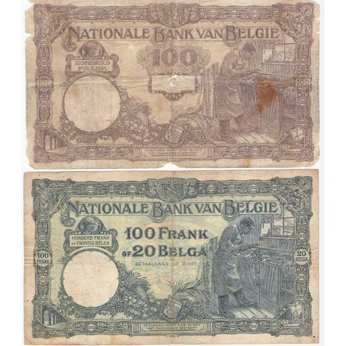Lot 2 Billets 100 Franc Belge-20 Belgas