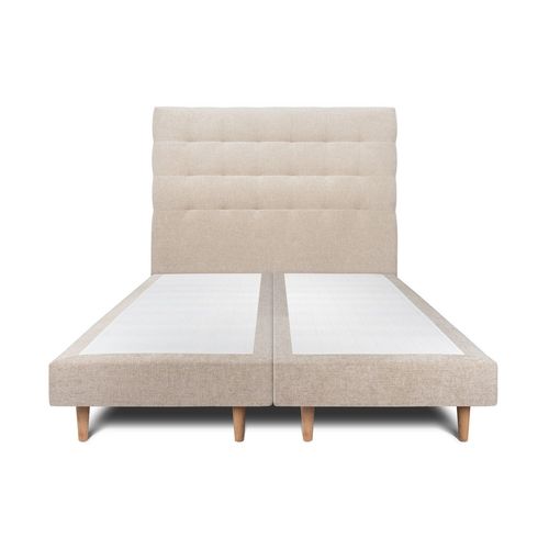 Lit 160x200cm Avec Tête De Lit Capitonnee Tissu Et Double Sommier Tapissier Beige Brun - Hauteur Totale : 29cm