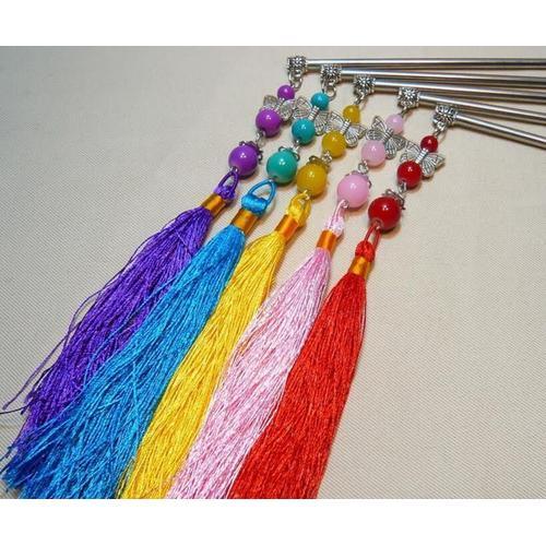 Pic Cheveux Baguette Bâton Chignon Chinoise Japonaise Traditionnelle Ornement Décoration Papillon Pompon Cérémonie Soirée Mariage Cosplay - Bleu, Rose, Rouge Et Violet