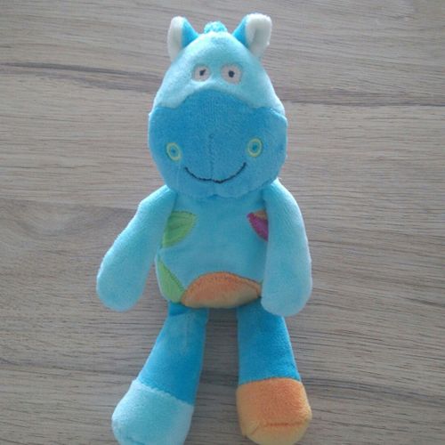 Doudou Cheval Hippopotame Poney Bleu Formes Géométriques Sur Le Ventre Bawi