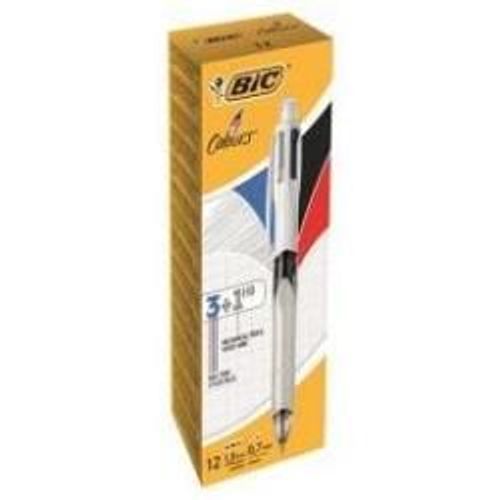 Bic 4 Couleurs 3+1hb - 3 Color Ballpoint Pen And Mechanical Pencil Combo - Noir, Rouge, Bleu, Gris - Rétractable - Avec Gomme - Pack De 12