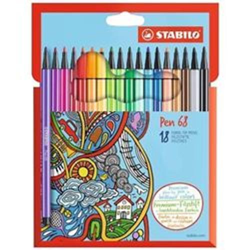 Stabilo Pen 68 - Feutre - Couleurs Assorties - Encre À L'eau - 1 Mm - Moyen - Pack De 18