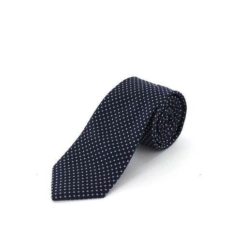 Cotton Park - Cravate En Soie Bleu Marine Petits Carrés Blanc - Homme