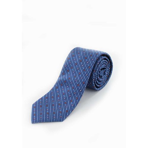 Cotton Park - Cravate En Soie Bleu Vagues Et Pois Orangés - Homme