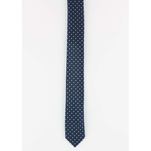 Cotton Park - Cravate Fine En Soie Marine Pois Ciel - Homme