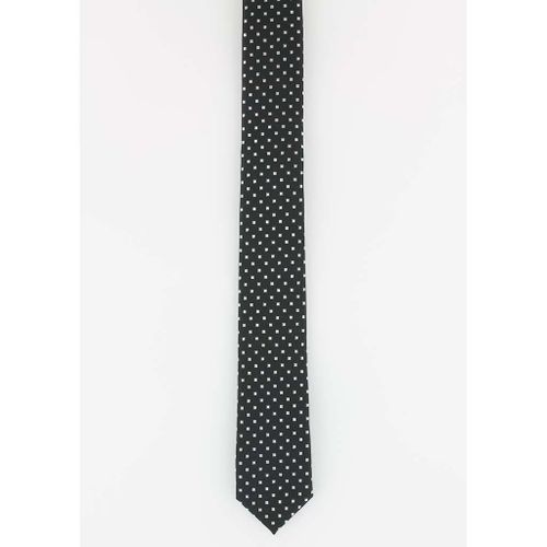Cotton Park - Cravate Fine En Soie Noire Motifs Carrés - Homme