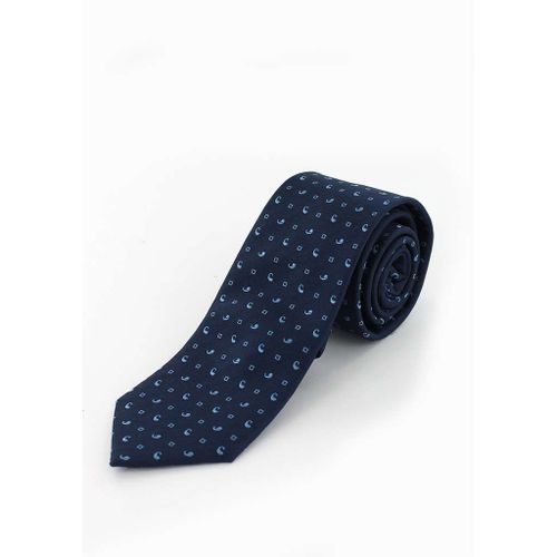 Cotton Park - Cravate Soie Marine Petits Motifs Bleu Ciel - Homme