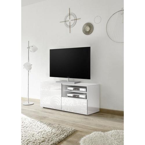 Meuble Tv Moderne 122 Cm Laqué Blanc Brillant Orlane Blanc Laqué Brillant